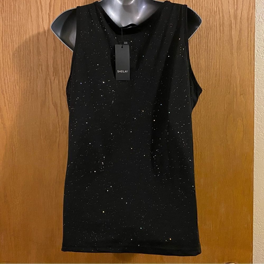 Sheilay Black & Metallic Silver Tank Top, Size XL. (S130) - Picture 2 of 6